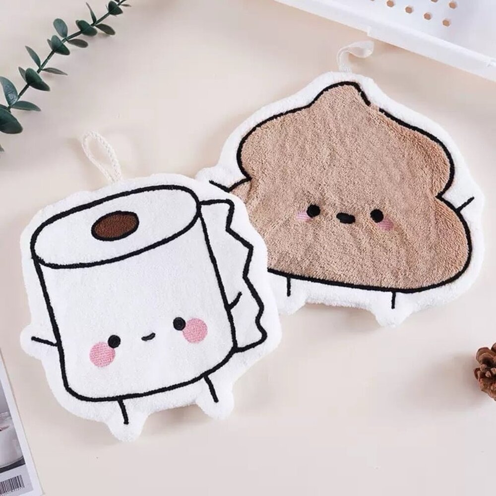 Cute Kawaii Cartoon Bathroom Hand Towels Set of 2 Plush Poop & Toilet Paper